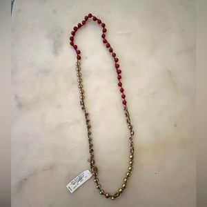 NWT Lucky Brand long gold and red bead necklace